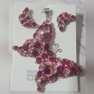 925 silver set, pendant and butterfly earrings